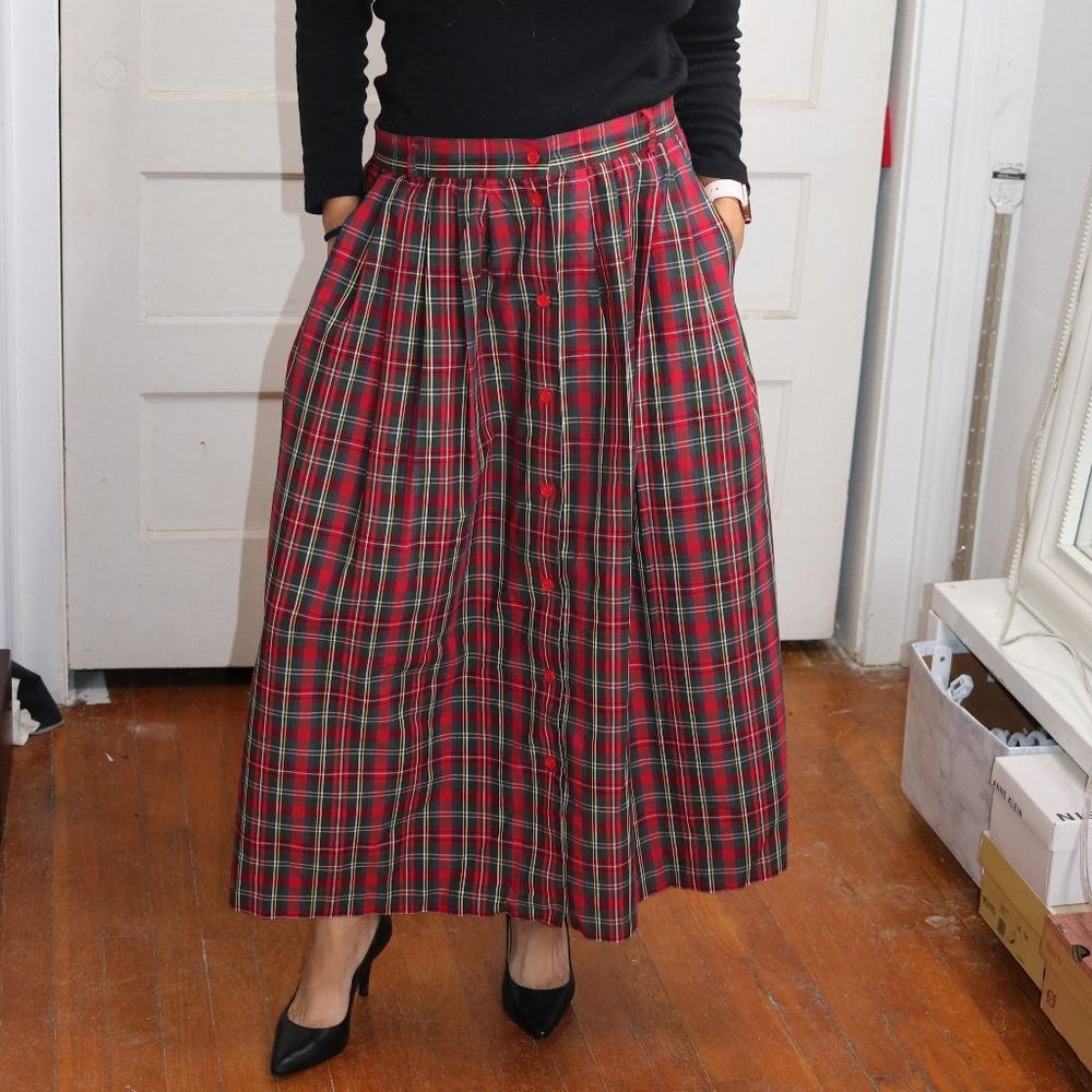 Vintage Red Plaid Maxi Bechamel Skirt Long Large